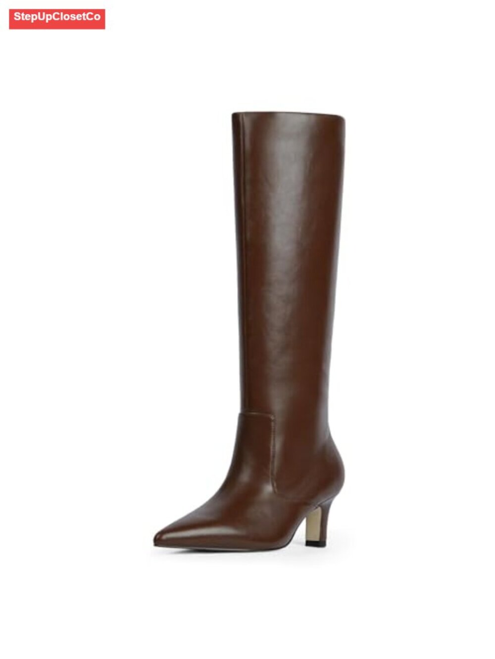 Knee High Boots Women Pointed Toe Kitten Heel Tall Faux Leather